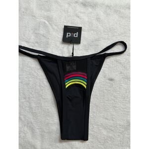 Pacific & Driftwood Taste the Rainbow Bikini Bottom Black Womans Large NWT
